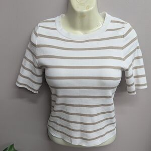 🤎5/$25🤎Happily Grey Minimalist Knit Striped Blouse